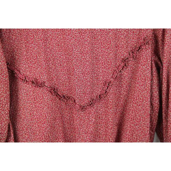 Harris Wilson Medium Top Red Ruffle Dainty Floral Prairie Cottagecore Western - Picture 9 of 9